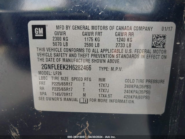 Chevrolet EQUINOX LS 2017 2GNFLEEK2H6282466 Image 9