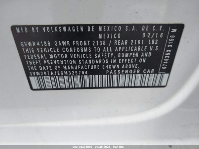 3VW267AJ2GM329794 Volkswagen Jetta 1.4t S