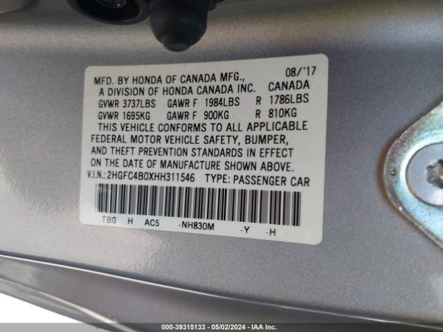 2HGFC4B0XHH311546 Honda Civic Lx-p