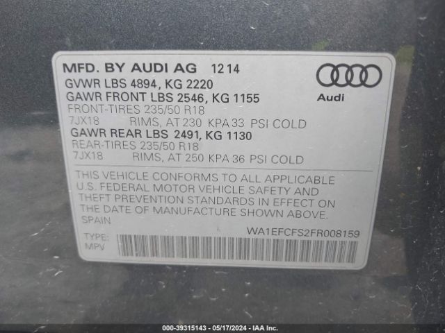 WA1EFCFS2FR008159 Audi Q3 2.0t Premium Plus