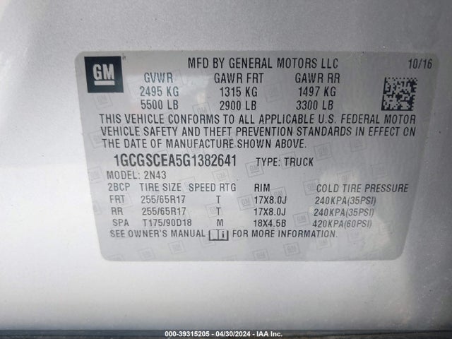 Chevrolet Colorado Lt 2016 1GCGSCEA5G1382641 Image 9