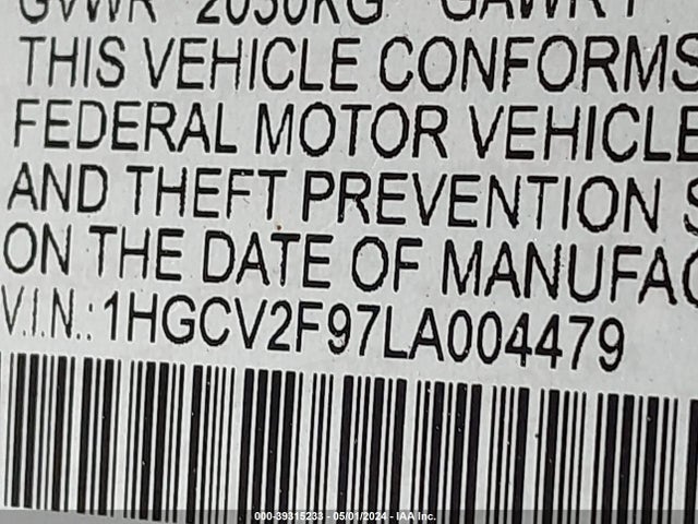 Honda Accord Touring 2020 1HGCV2F97LA004479 Image 9