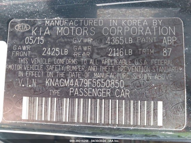 KIA Optima Lx 2015 KNAGM4A79F5650850 Image 9