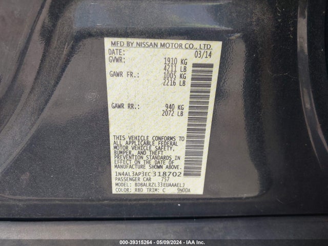 Nissan Altima 2.5 S 2014 1N4AL3AP3EC318702 Image 9