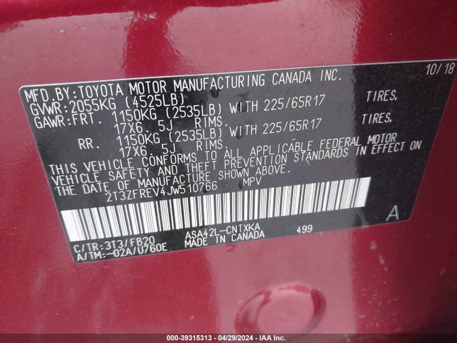 Toyota RAV4 LE 2018 2T3ZFREV4JW510766 Image 9