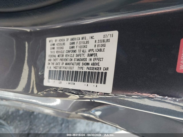 Honda ACCORD EX 2015 1HGCT1B77FA015507 Image 9