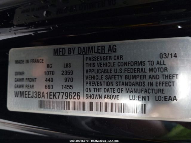 WMEEJ3BA1EK779626 Smart Fortwo Passion/pure