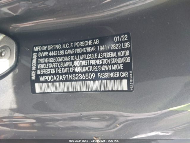 2022 PORSCHE 911 WP0CA2A91NS236509 Photo 8