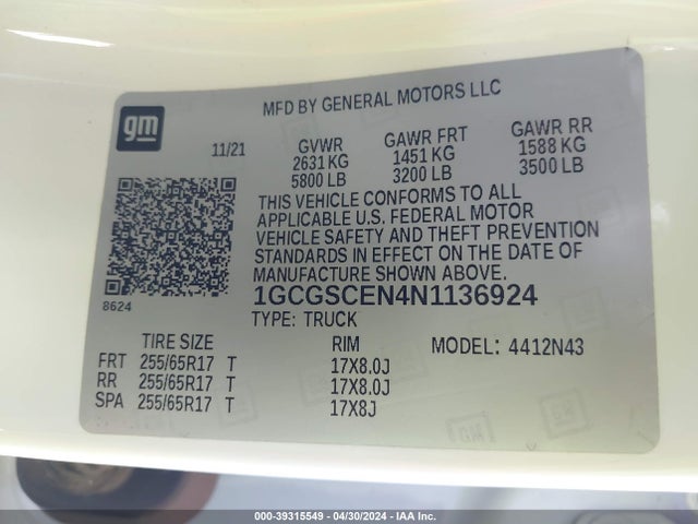 1GCGSCEN4N1136924 Chevrolet Colorado 2wd  Short Box Lt