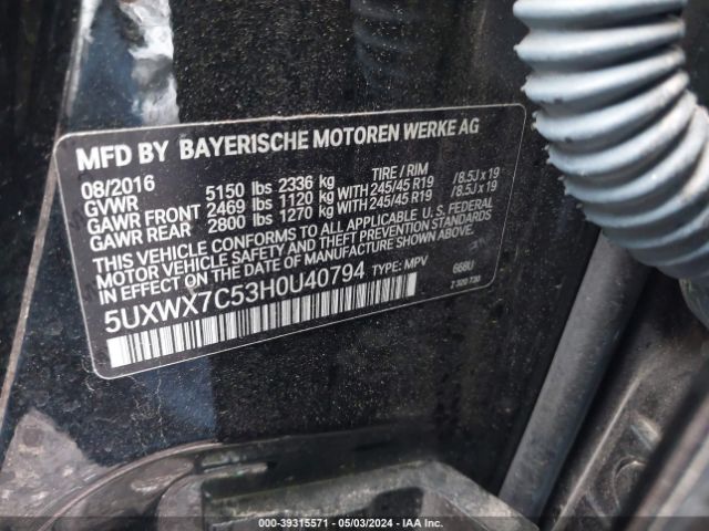 5UXWX7C53H0U40794 BMW X3 Xdrive35i