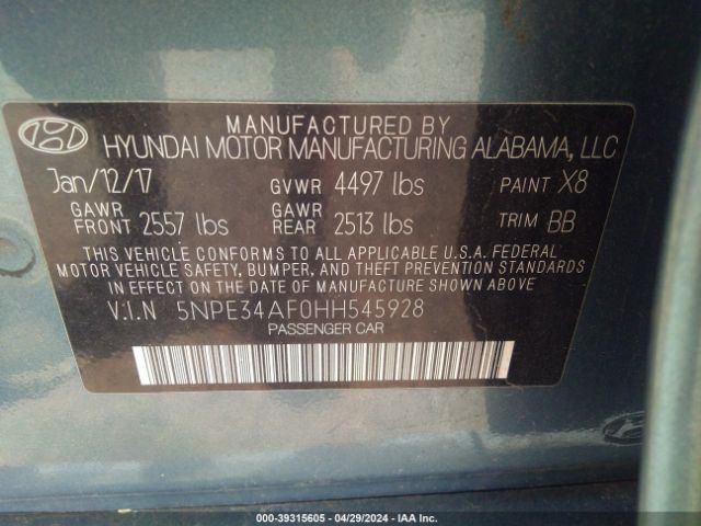 5NPE34AF0HH545928 Hyundai Sonata Sport