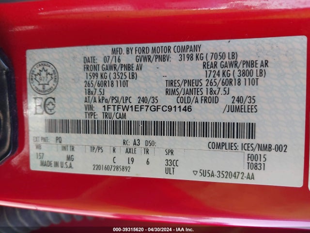 Ford F-150 Xlt 2016 1FTFW1EF7GFC91146 Image 9