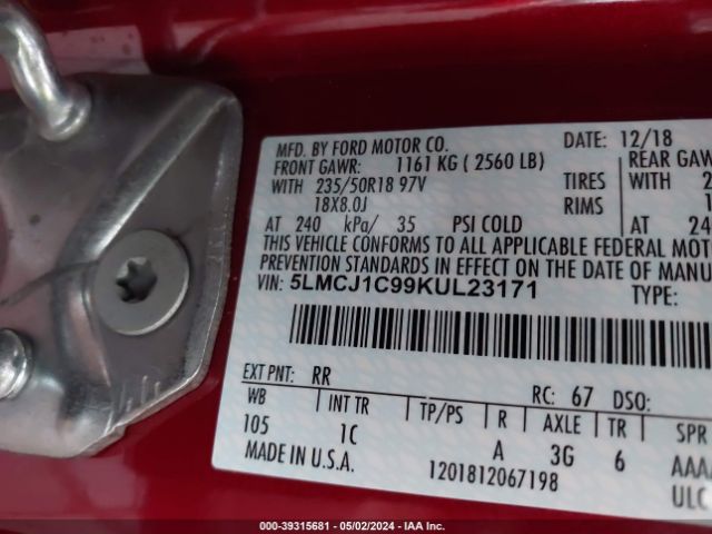 5LMCJ1C99KUL23171 Lincoln Mkc Standard