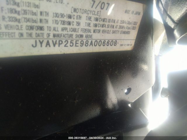 2008 YAMAHA XVS1300 JYAVP25E98A006608 Photo 9