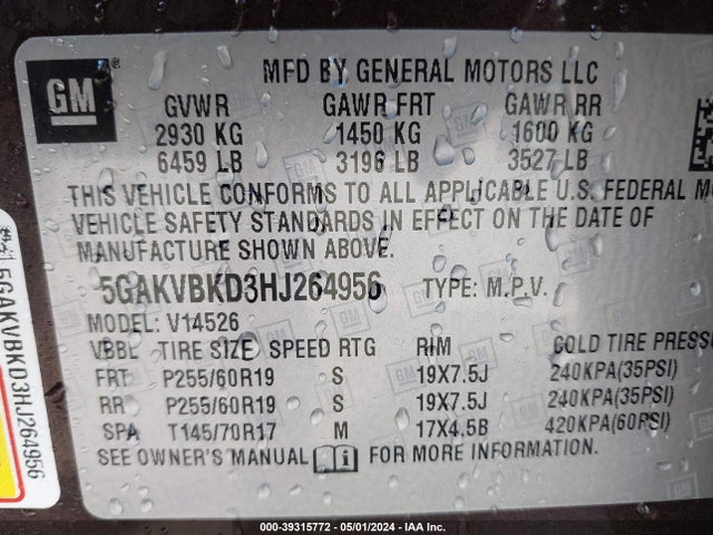 Buick Enclave Leather 2017 5GAKVBKD3HJ264956 Image 9