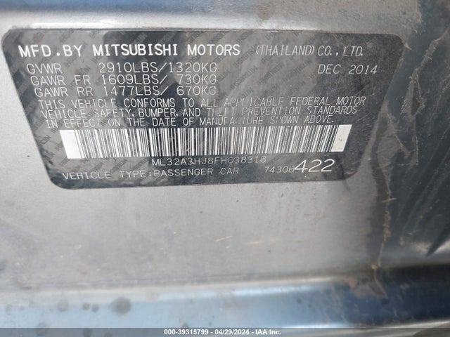 Mitsubishi Mirage De/rf 2015 ML32A3HJ8FH038318 Image 9