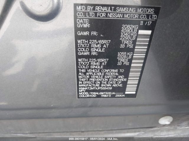 KNMAT2MTXJP533459 Nissan ROGUE SV