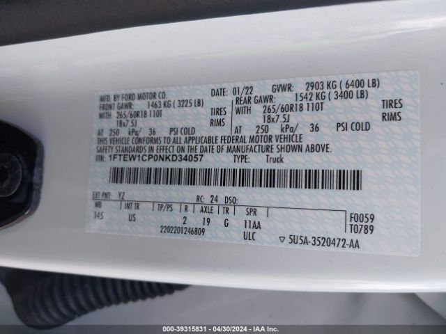 1FTEW1CP0NKD34057 Ford F-150 Xlt