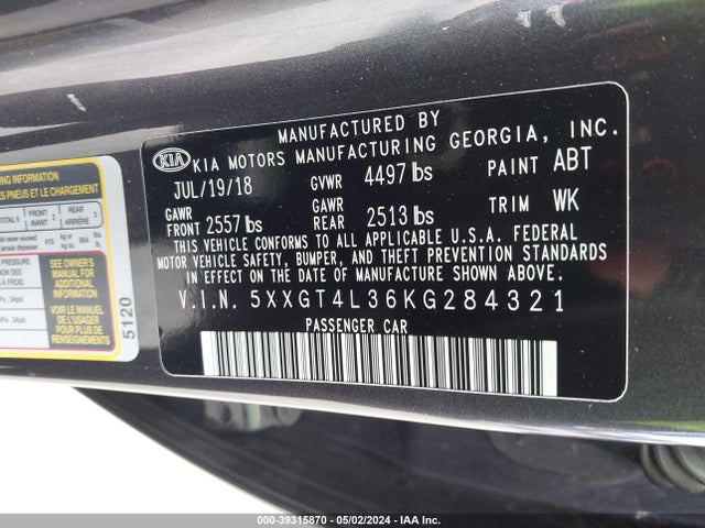 KIA Optima Lx 2019 5XXGT4L36KG284321 Image 9