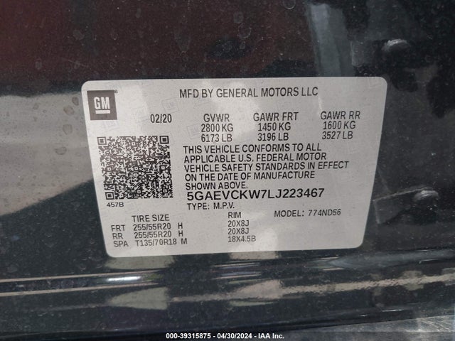 Buick Enclave Awd Avenir 2020 5GAEVCKW7LJ223467 Image 9