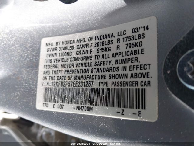 19XFB2F57EE231267 Honda Civic Lx