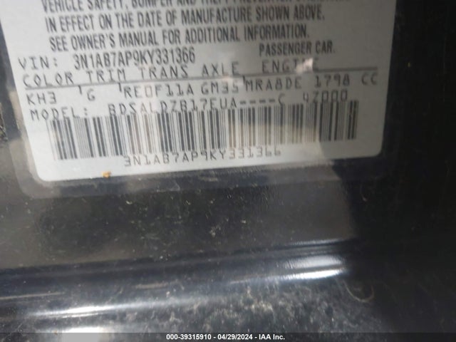 Nissan SENTRA SV 2019 3N1AB7AP9KY331366 Image 9