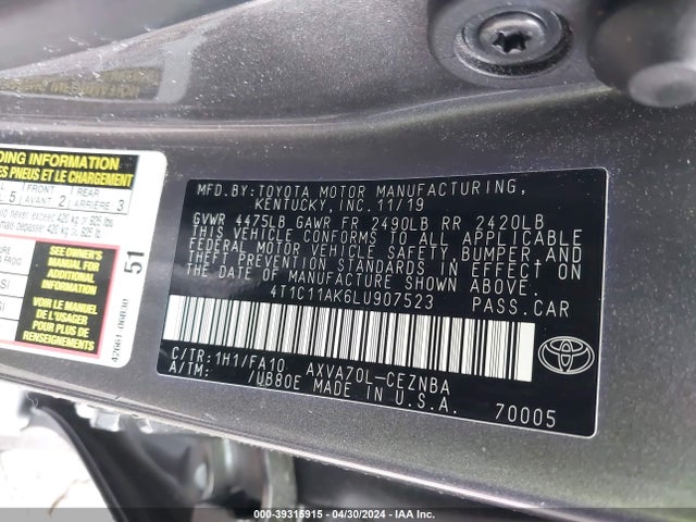 Toyota CAMRY LE 2020 4T1C11AK6LU907523 Image 9
