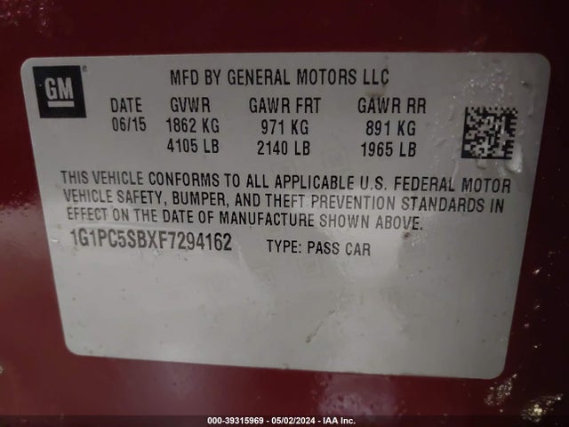 Chevrolet Cruze 1lt Auto 2015 1G1PC5SBXF7294162 Image 9