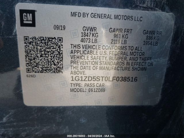 1G1ZD5ST0LF038516 Chevrolet Malibu Fwd Lt