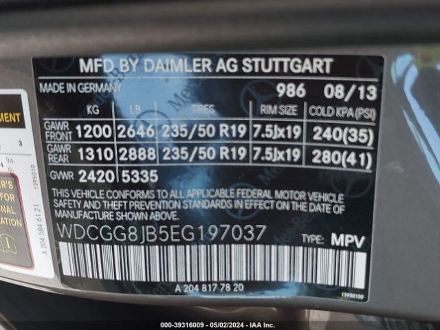WDCGG8JB5EG197037 Mercedes-Benz Glk 350 4matic
