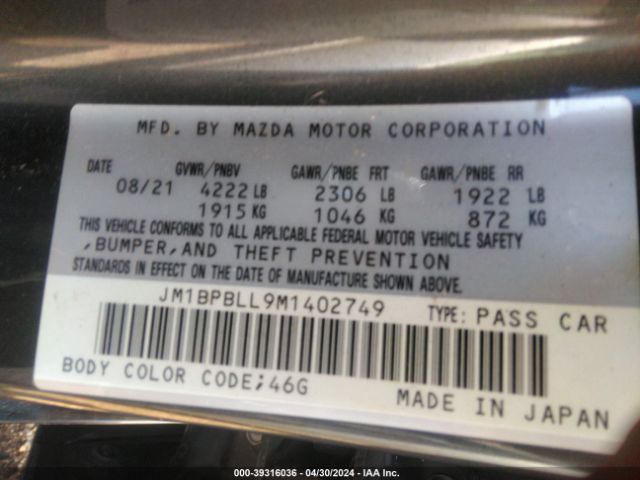 JM1BPBLL9M1402749 Mazda Mazda3 Preferred