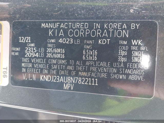 KIA SOUL LX 2022 KNDJ23AU8N7822111 Image 9