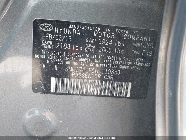 Hyundai ELANTRA SE 2017 KMHD74LF5HU110353 Image 9