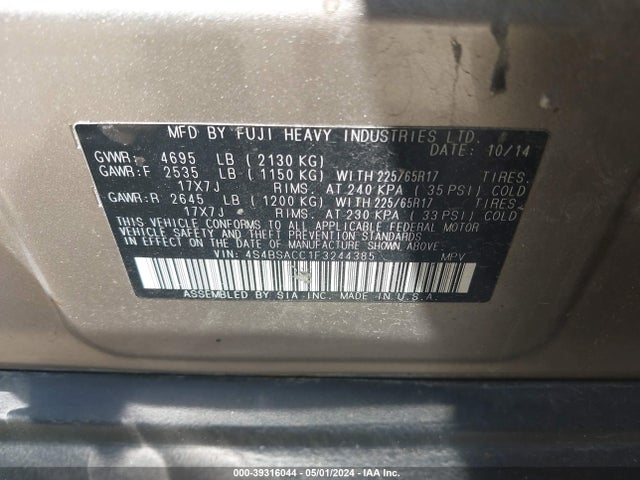 Subaru Outback 2.5i Premium 2015 4S4BSACC1F3244385 Image 9