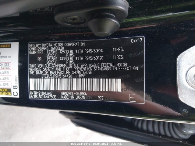 Toyota 4runner Limited 2017 JTEZU5JR7H5164426 Image 9