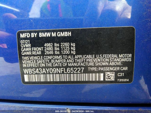 WBS43AY09NFL65227 BMW M3 Competition Xdrive
