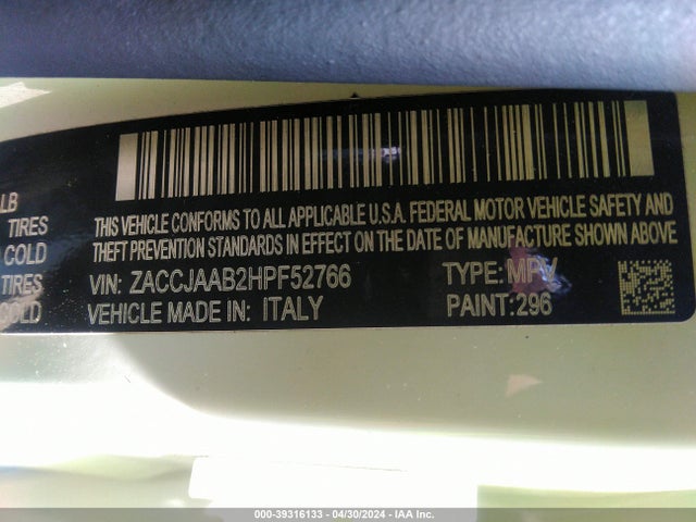 ZACCJAAB2HPF52766 Jeep Renegade Sport Fwd