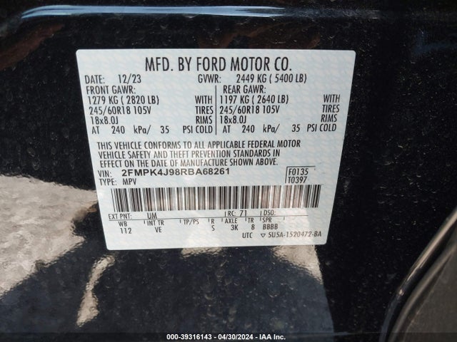 Ford EDGE SEL 2024 2FMPK4J98RBA68261 Image 9