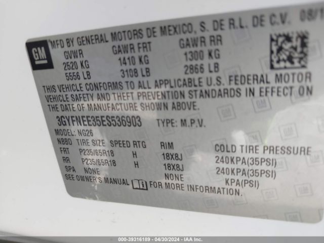 3GYFNEE35ES536903 Cadillac Srx Luxury Collection