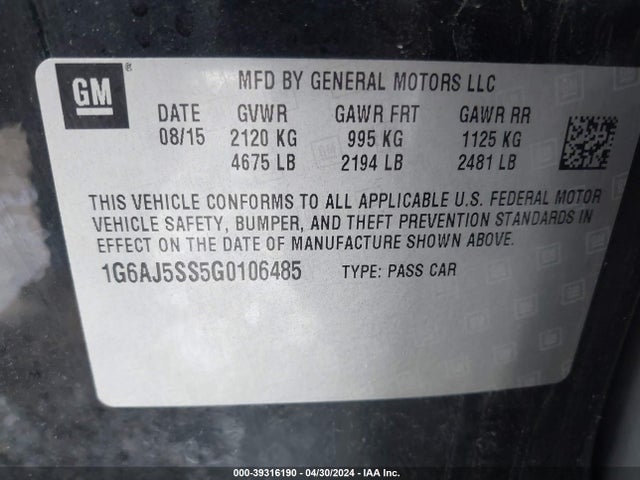 1G6AJ5SS5G0106485 Cadillac Ats Performance Collection