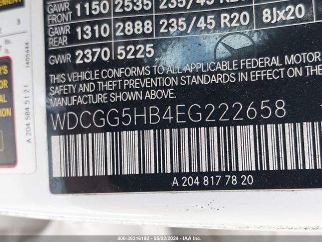 WDCGG5HB4EG222658 Mercedes-Benz GLK 350