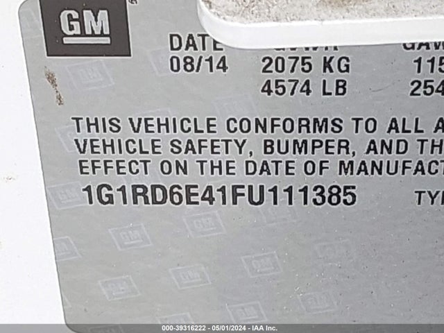 Chevrolet Volt 2015 1G1RD6E41FU111385 Image 9