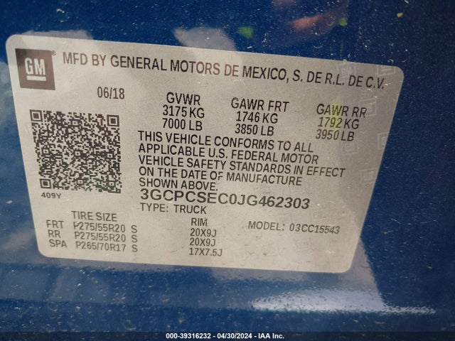 Chevrolet Silverado 1500 1lz 2018 3GCPCSEC0JG462303 Image 9