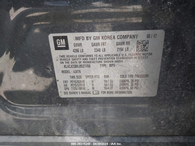 KL4CJCSBXJB527456 Buick Encore Essence