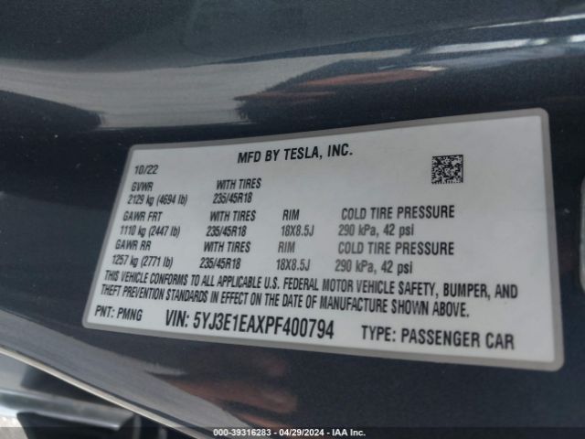 5YJ3E1EAXPF400794 Tesla Model 3 Rear-wheel Drive