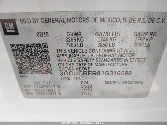 Chevrolet Silverado 1500 1lt 2018 3GCUCRER8JG316599 Image 9