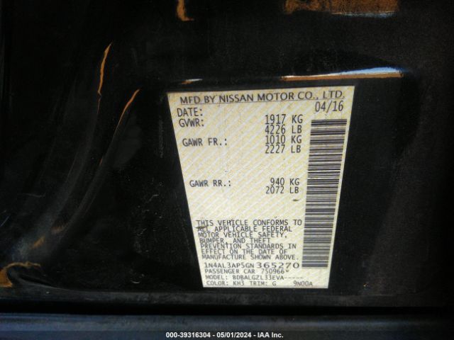 1N4AL3AP5GN365270 Nissan Altima 2.5/2.5 S/2.5 Sl/2.5 Sr/2.5 Sv