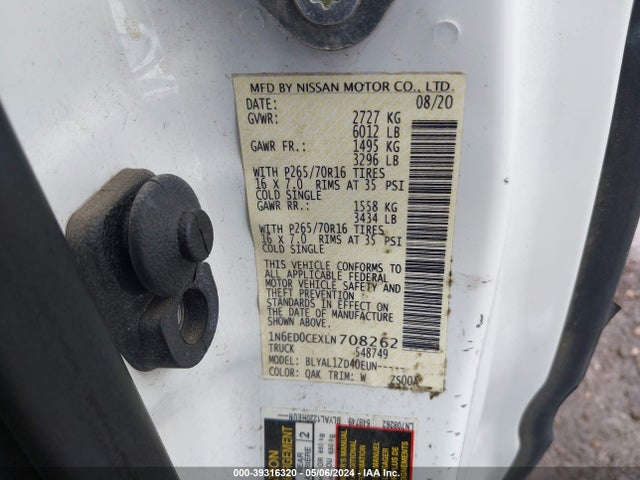 Nissan Frontier King Cab S 4x2 2020 1N6ED0CEXLN708262 Image 9