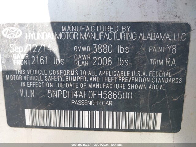 Hyundai ELANTRA SE 2015 5NPDH4AE0FH586500 Image 9