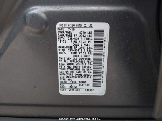 JN8AT2MV8LW107414 Nissan Rogue Sv Intelligent Awd